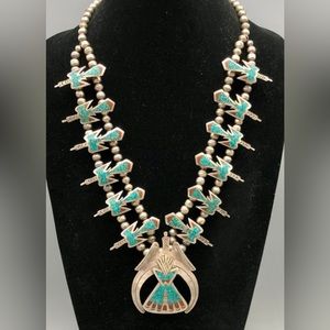 Native American vintage, sterling silver and turquoise necklace. Navajo
